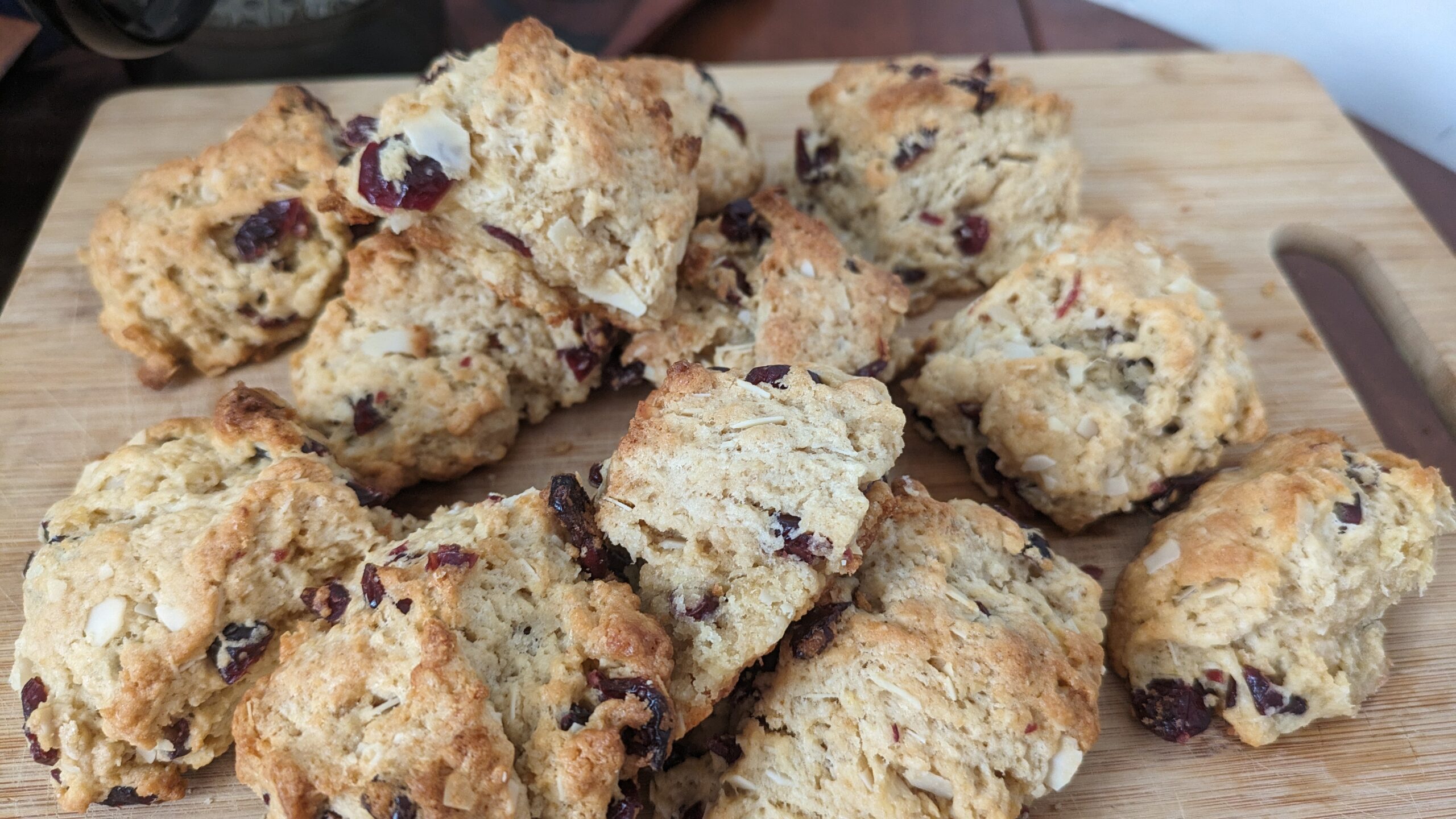 Cranberry almond scones out of the oven cooling